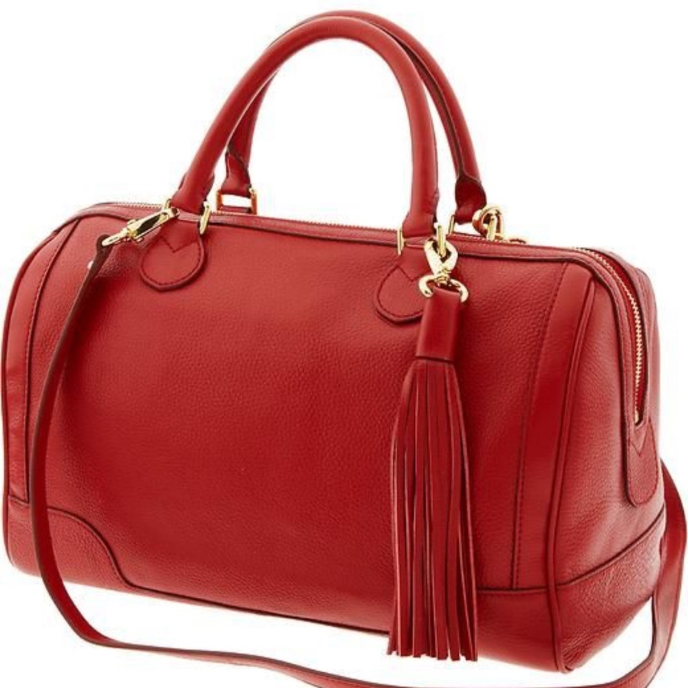 Banana Republic Evan Large Satchel Purse Bag Pebbled Leather w/ strap & tassel